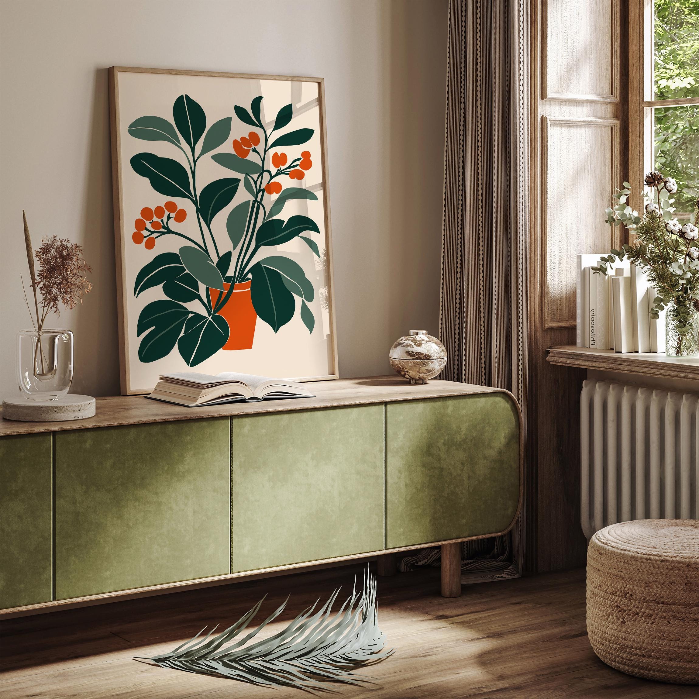 Mid Century Modern Botanical Art Print: Retro Floral Home Decor - Etsy