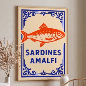 Sardines Amalfi Coast Poster: Vintage Italian Seafood Print