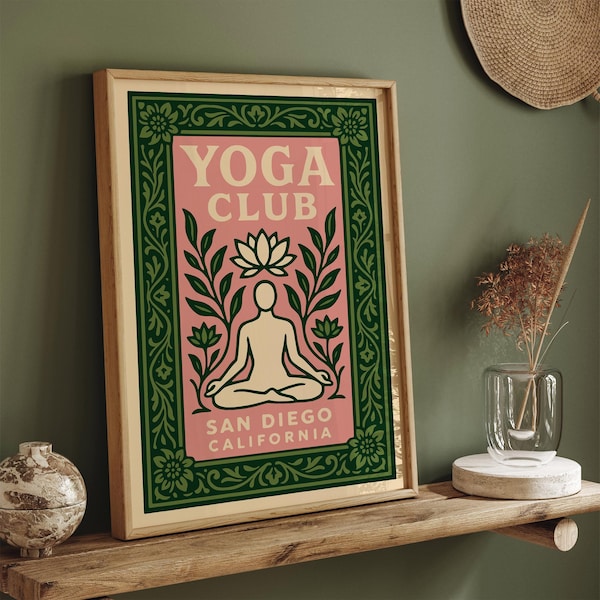 San Diego Yoga Poster: Vintage California Beach Print