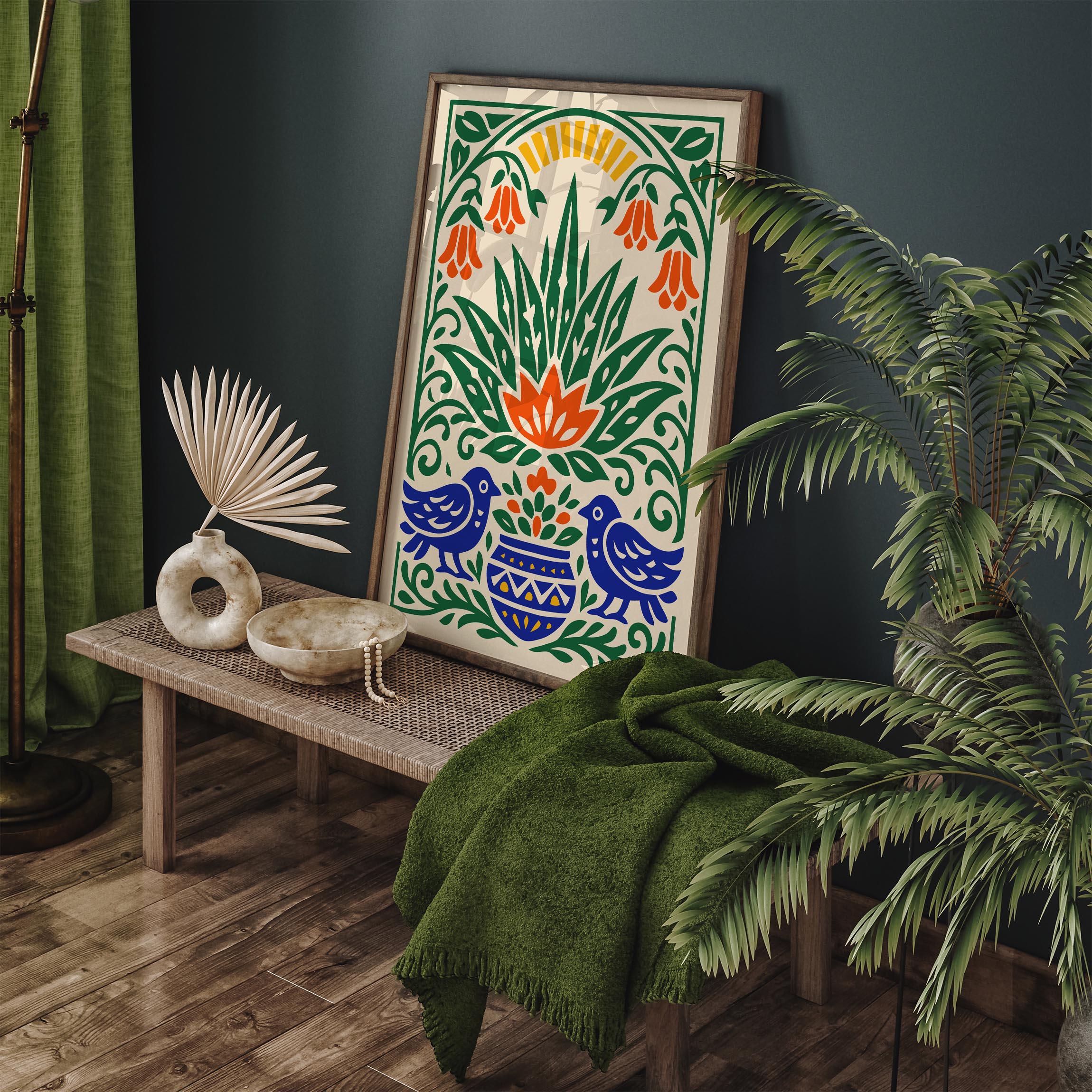 Mexican Folk Art Print | Colorful Botanical Wall Art | Boho Maximalist ...