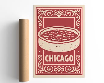 Chicago Deep Dish Pizza Poster – Vintage Chicago Food Art Wall Decor