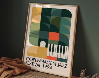 Copenhagen Jazz Festival Poster: Modern Geometric Scandinavian Wall Art