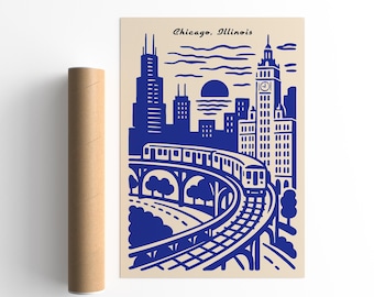 Chicago Skyline Art Print: Retro Cityscape Poster