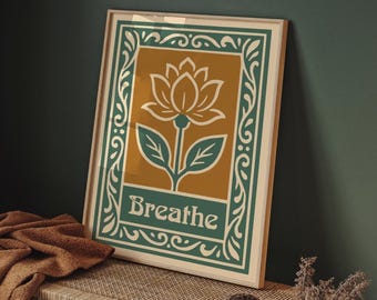 Lotus Flower Poster, Boho Yoga Studio Art - Mindfulness Decor