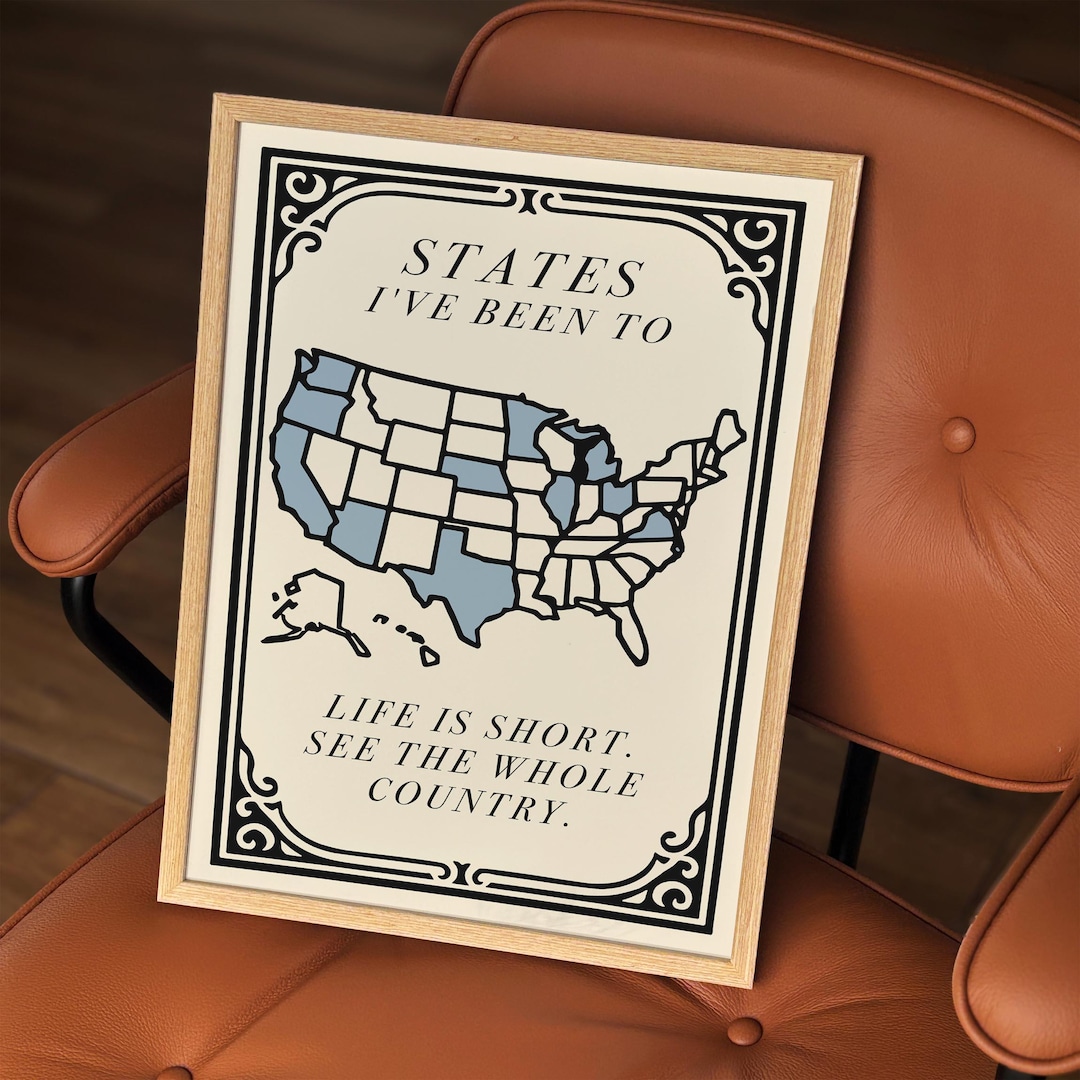States I’ve Been to Map Poster, Travel Tracker USA Wall Art, Travel