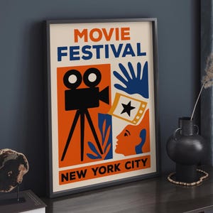 New York City Movie Festival Poster, Cinematic Wall Art Print, NYC Film Festival Home Decor, Movie Lovers Gift, Retro Urban Wall Art Print