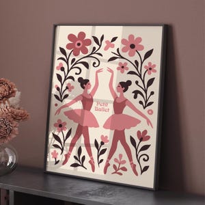 Petit Ballet Poster, Pink Floral Art Print, Elegant Ballerina Wall Art, Dance Studio Decoration, Nursery Ballet Poster