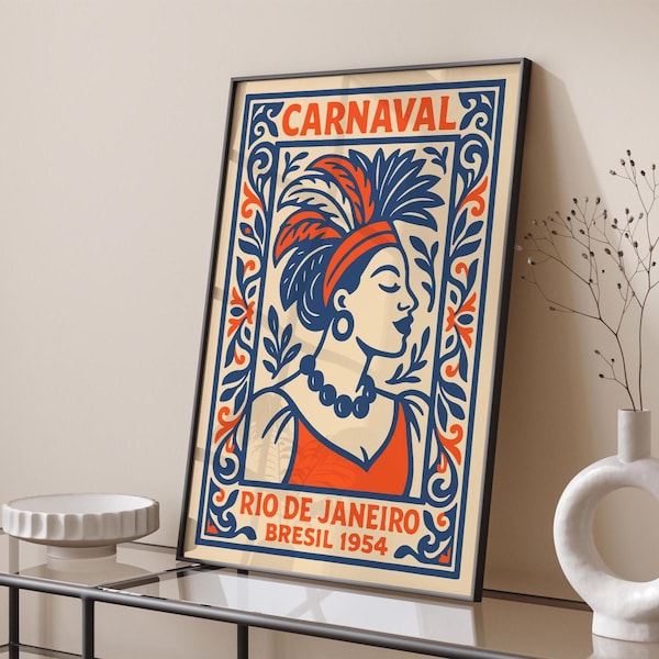 Cartel del Carnaval de Río de Janeiro Brésil 1954, arte de pared de viaje vintage