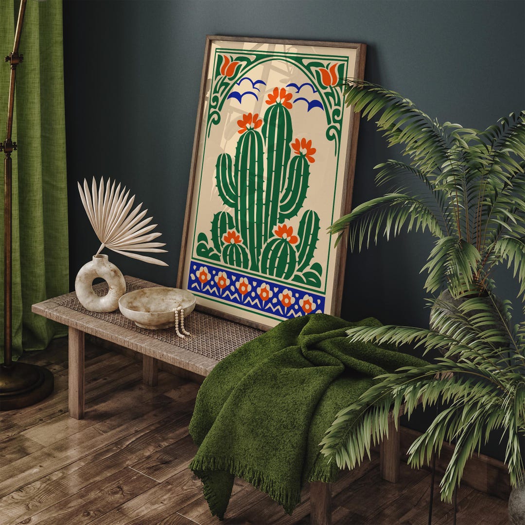 Boho Desert Cactus Wall Art Print | Southwestern Floral Poster ...