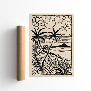 Thailand Tropical Landscape Art Print, Green Nature Poster, Beach Wall Decor, Exotic Botanical Jungle Poster, Southeast Asia Travel Souvenir