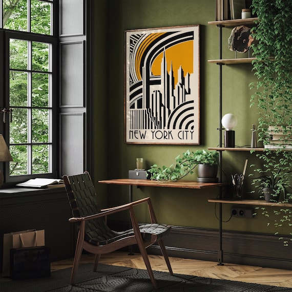 Art Deco New York City Poster, Mid-century Modern Travel Print - Etsy
