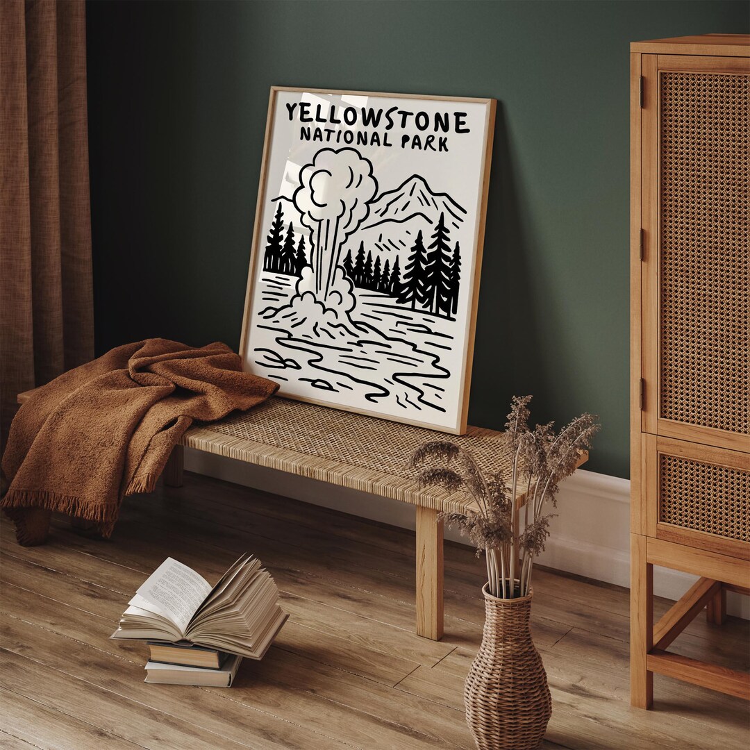 Yellowstone National Park Geyser Poster | Vintage Black & White Nature ...