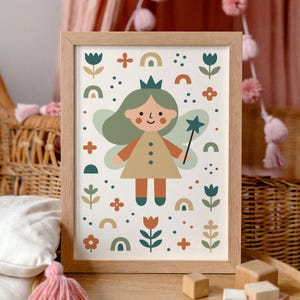 Cute Fairy Art Print, Magical Kids Room Wall Decor for Girls, Whimsical Nursery Fairy Tale Poster, Scandinavian Print, Gift for Little Girls