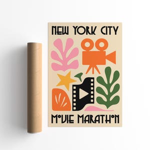 New York City Movie Marathon Poster, Retro Film Festival Art Print, Movie Night Poster, Colorful Cinematic Wall Art, NYC Film Lover Gift