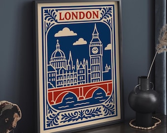 Vintage London Travel Poster: Big Ben, Retro Cityscape Art Print