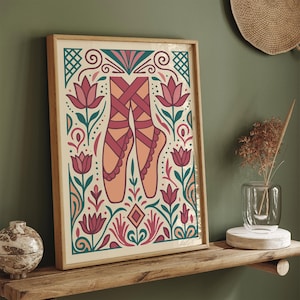 Elegant Ballet Pointe Shoes Poster, Floral Dance Art Print, Ballet Wall Decor, Ballerina Aesthetic Room Decoration, Ballet Lover Gift