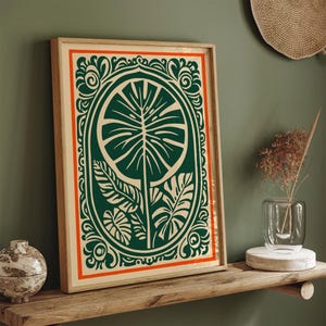 Retro Green Botanical Poster, Vintage Wall Art, Boho Floral Prints ...