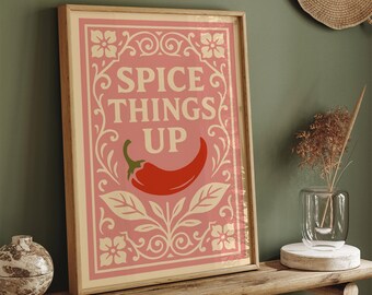 Red Chili Pepper Kitchen Poster: Spicy Retro Food Art
