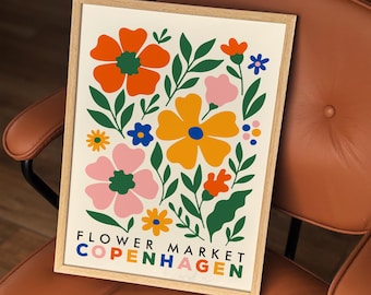 Copenhagen Flower Market Poster | Retro Scandi Floral Wall Art Print
