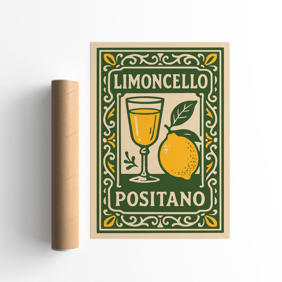 Limoncello Positano Print: Retro Italian Travel Poster, Amalfi