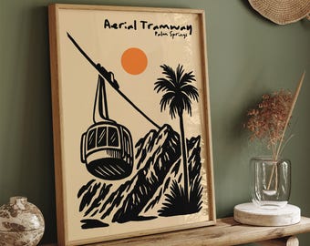 Palm Springs Aerial Tramway Poster, Vintage Style Travel Print, Modern Mid-Century Wall Art