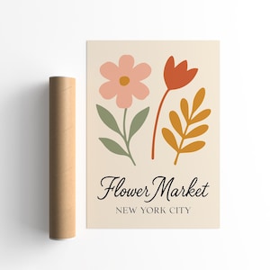 Flower Market New York City Poster – Aesthetic Botanical Wall Art Print, Floral Minimalist Modern Home Decor, Colorful Nature Illustration