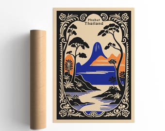 Phuket Thailand Art Print: Vintage Travel Poster, Coastal Decor