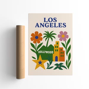Los Angeles Hollywood Print, Travel Poster, Retro Wall Art, Classic LA Skyline Print, California Movie Star Decor, Gift for Film Lovers