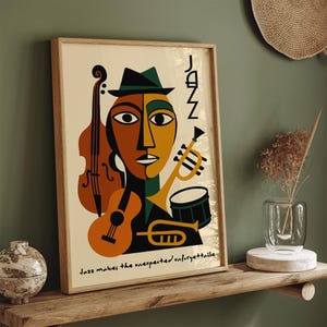 Jazz Music Poster, Retro Musical Instruments Art Print, Unique Jazz Wall Decor, Unforgettable Jazz Quote, Perfect Gift for Jazz Lovers