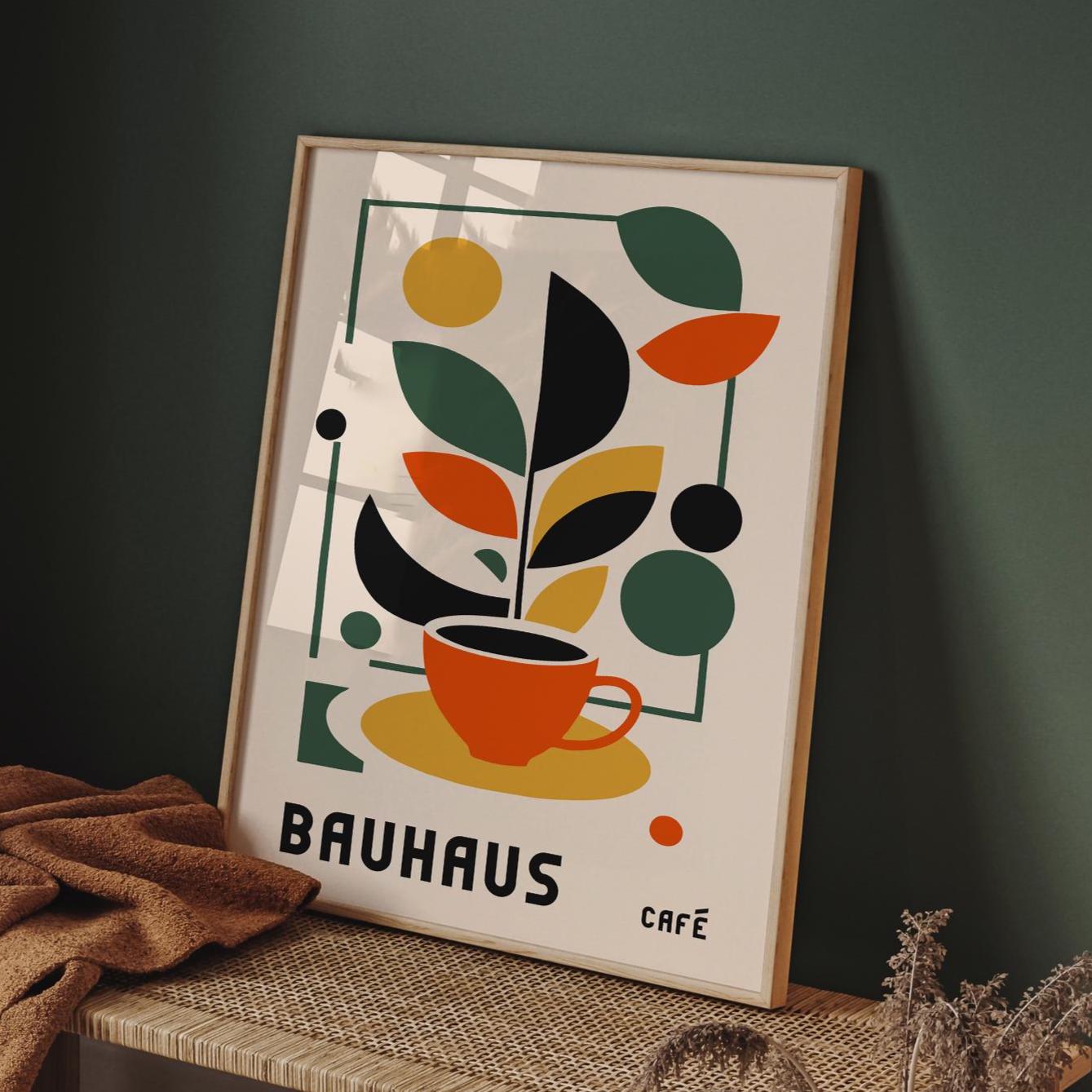 Bauhaus Coffee Art Print: Mid-Century Modern Geometric Wall Decor