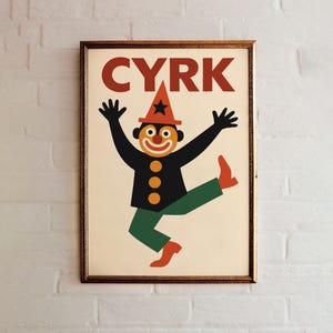Vintage Polish Circus Clown Poster: Retro Mid-Century Modern Art Print