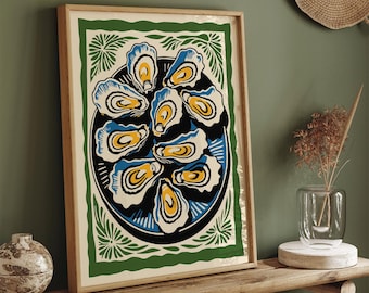 Retro Oyster Print: Coastal Kitchen Wall Art