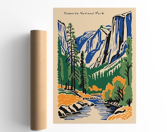 Yosemite National Park Digital Poster, Printable Wall Art, Vintage Landscape Nature Print Decor