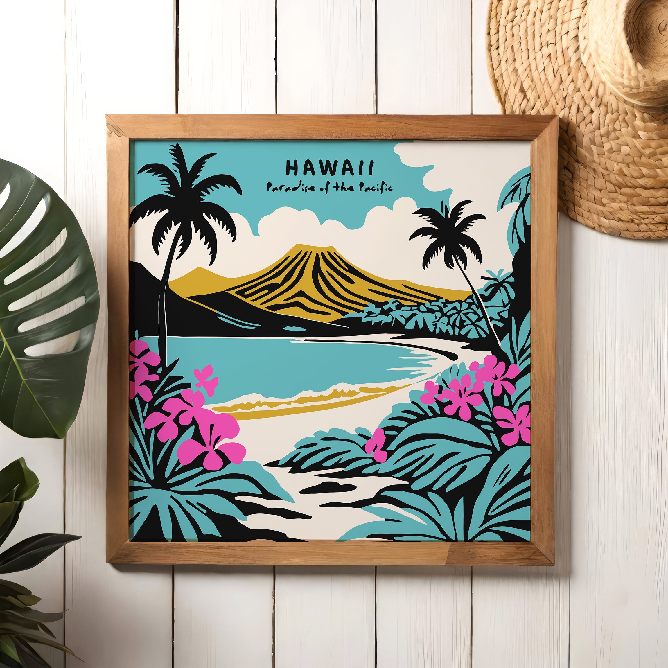 Maui Memories Square Art Print, Vintage Hawaiian Poster