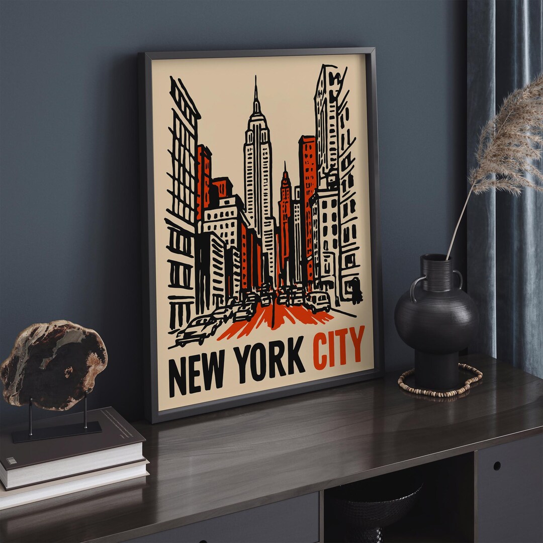 New York City Skyline Poster, NYC Wall Art Urban Cityscape Print ...