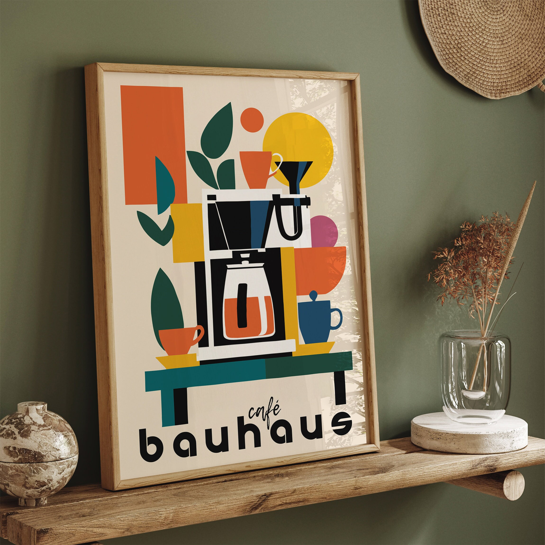 Bauhaus Coffee Art Print: Abstract Espresso Machine, Geometric Kitchen Decor
