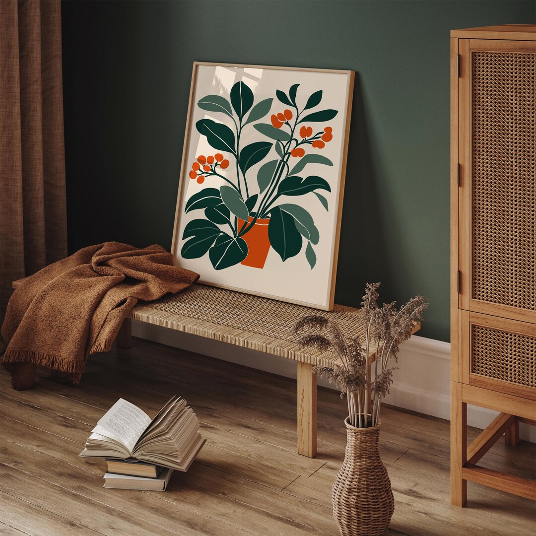 Mid Century Modern Botanical Art Print: Retro Floral Home Decor - Etsy