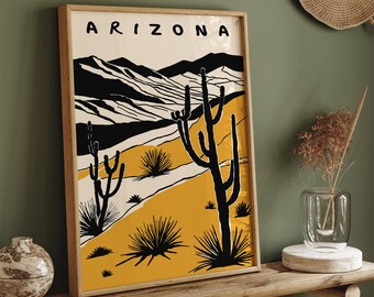 Retro Arizona Desert Print: Cactus Landscape, Southwest Wall Art