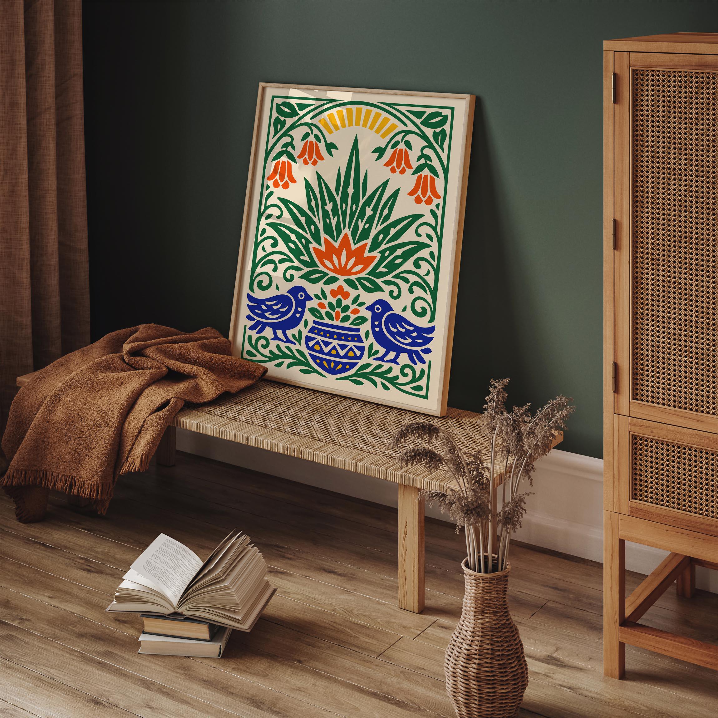 Mexican Folk Art Print | Colorful Botanical Wall Art | Boho Maximalist ...