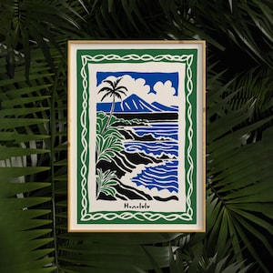 Honolulu Hawaii Art Print: Retro Tropical Island Coastal View
