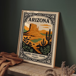 Vintage Arizona Desert Art Print, Southwest Home Decor