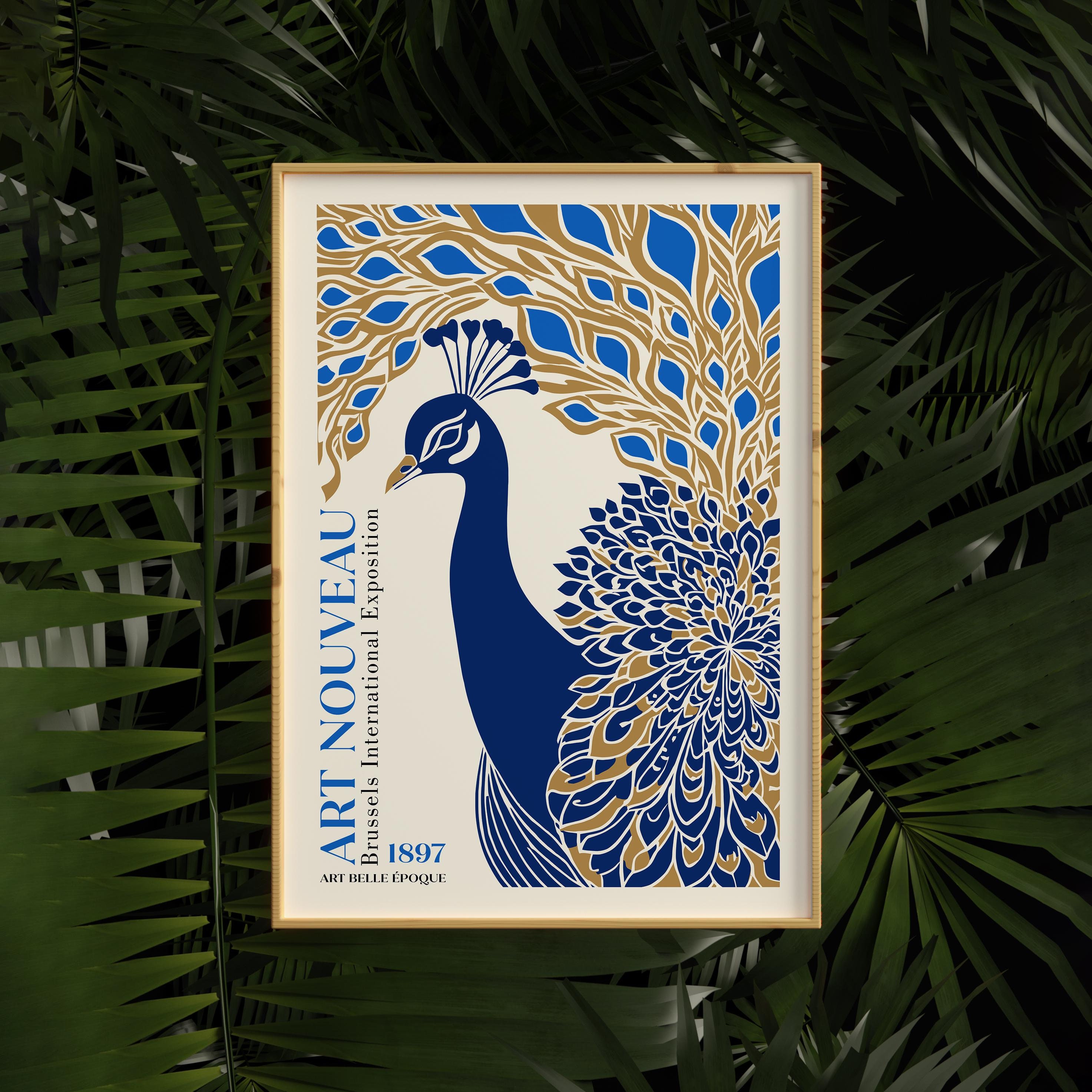 Art Nouveau Peacock Print: Blue \u0026 Gold Vintage Wall Decor (24x36) - Etsy, image size:2946x2946