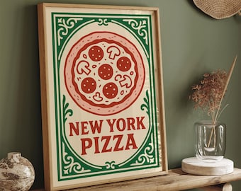 New York Pizza Poster – Vintage Food Wall Art for Kitchen & Dining Decor