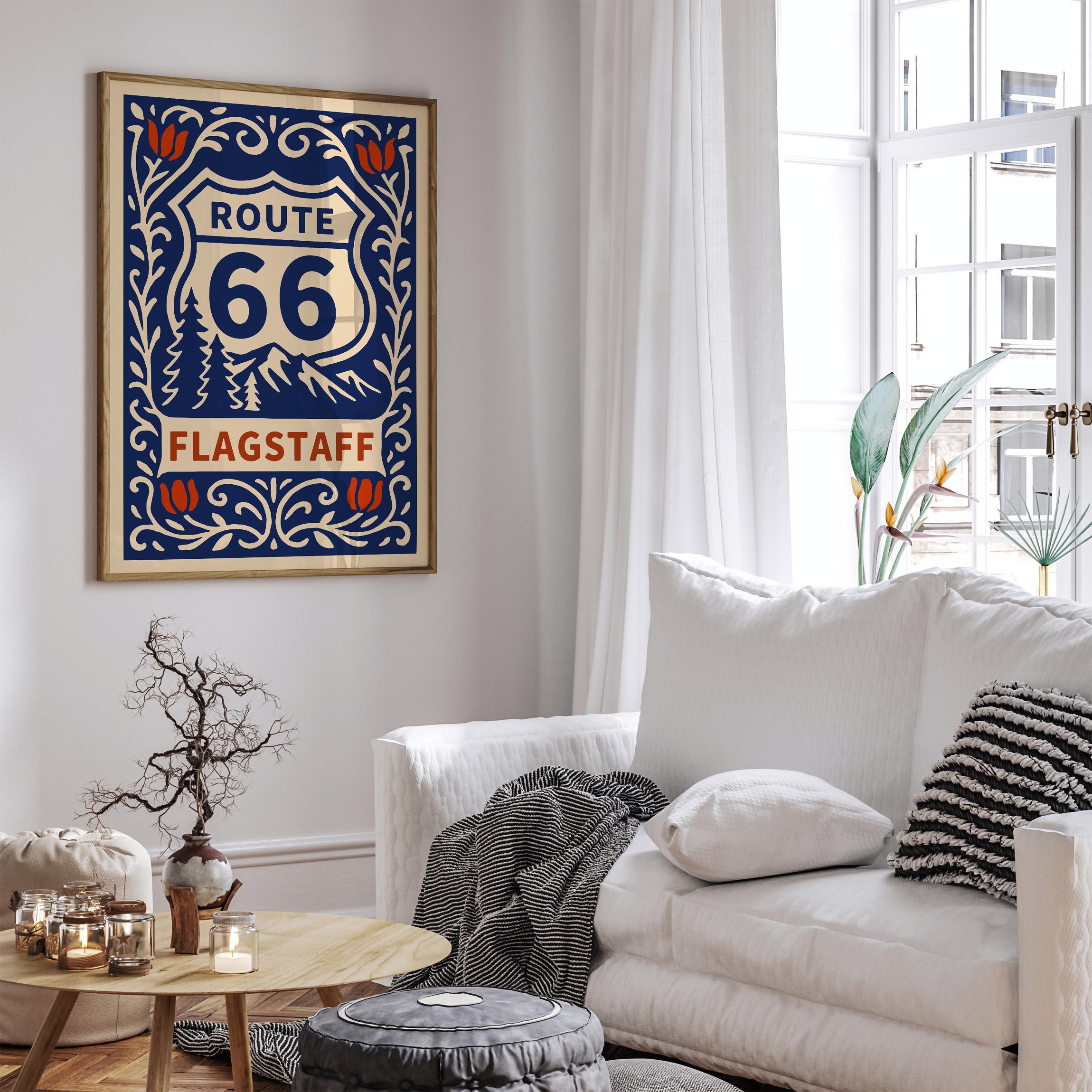 Route 66 Flagstaff Poster, Retro Travel Wall Art, Arizona Road