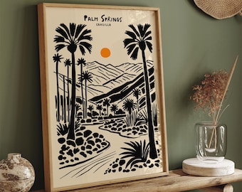 Palm Springs Desert Landscape Art Print, Minimalist Wall Decor, Boho, Mid-Century Modern, Tropical Interior Design, Retro Sunset Poster