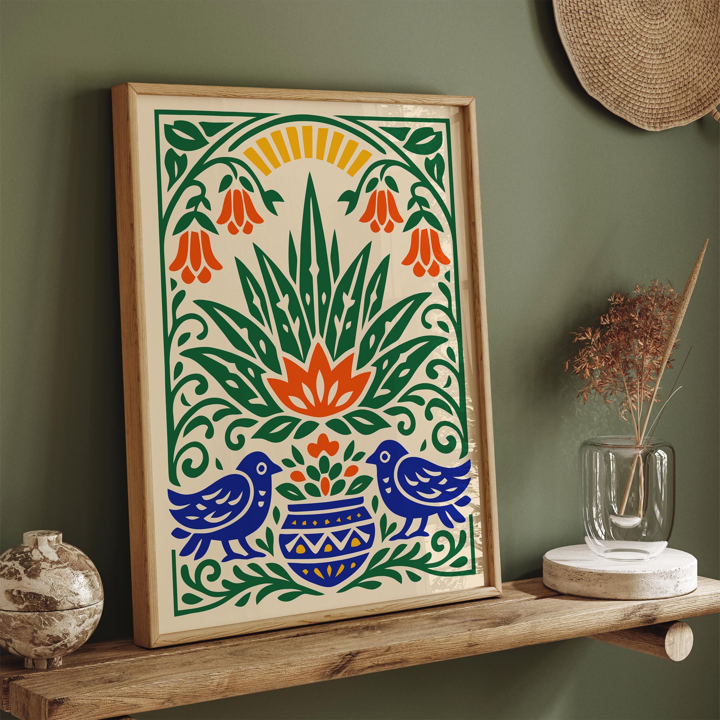 Mexican Folk Art Print | Colorful Botanical Wall Art | Boho Maximalist ...
