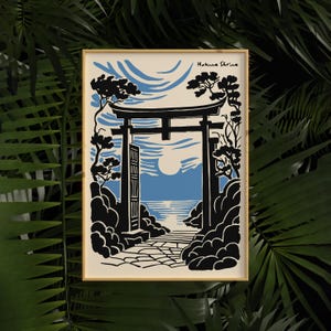 Hakone Shrine Torii Gate Print: Japanese Minimalist Landscape Art