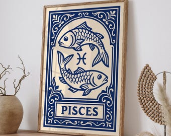 Pisces Zodiac Wall Art Print, Horoscope Sign Home Decor