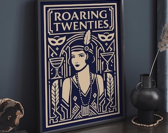 Roaring Twenties Fashion Poster, Flapper Girl Art Deco Print