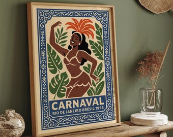 Toucan Samba Festival Poster, Vintage Mid Century Modern Art